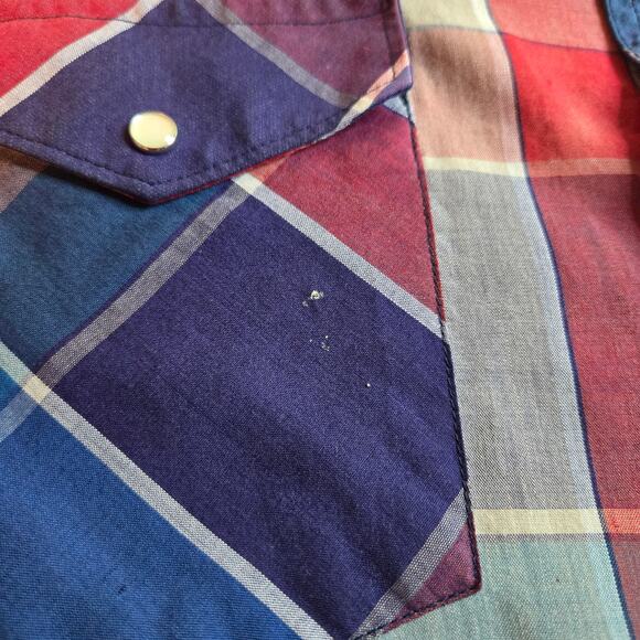 Vintage Wrangler Western Plaid Pearl Snap Short Shirt X-Long Tails Size 2XL - Picture 5 of 6